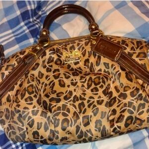 Coach Madison Ocelot Leopard Print OP Art Sateen Sophia Satchel Bag Purse 17764